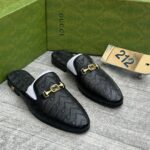 Gucci Men's Patterned Leather Horsebit Mules