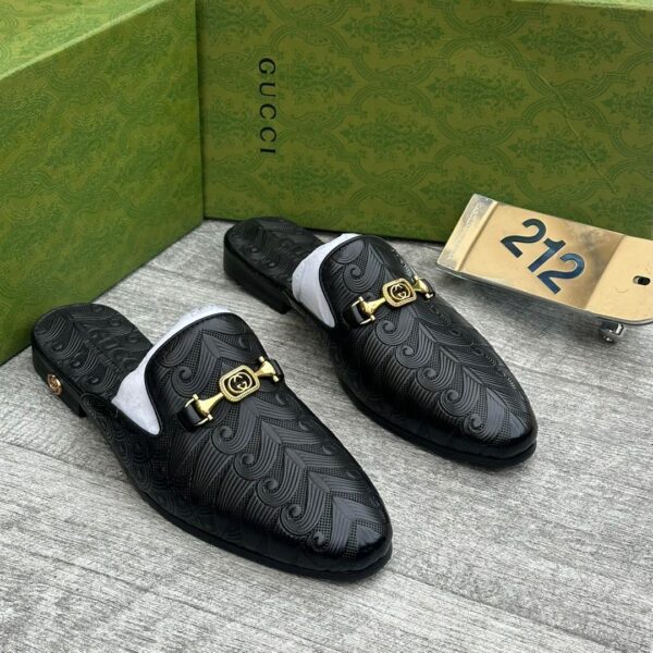 Gucci Men's Patterned Leather Horsebit Mules
