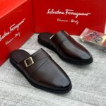 Salvatore Ferragamo Men's Brown Leather Gancini Half Shoes