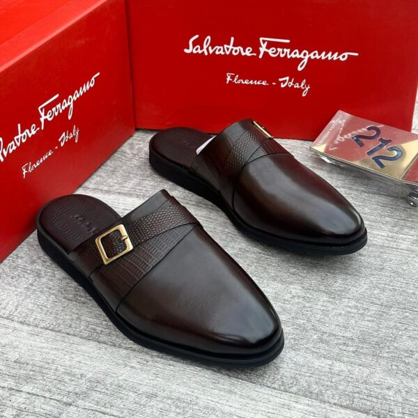 Salvatore Ferragamo Men's Brown Leather Gancini Half Shoes