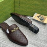 Gucci Men's Horsebit Mules in Brown GG Patterned Leather