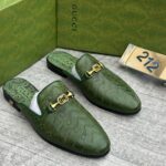 Gucci Men's Princetown Horsebit Mules in Green Patterned Leather