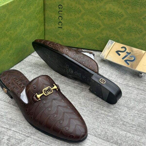 Gucci Men's Horsebit Mules in Brown GG Patterned Leather