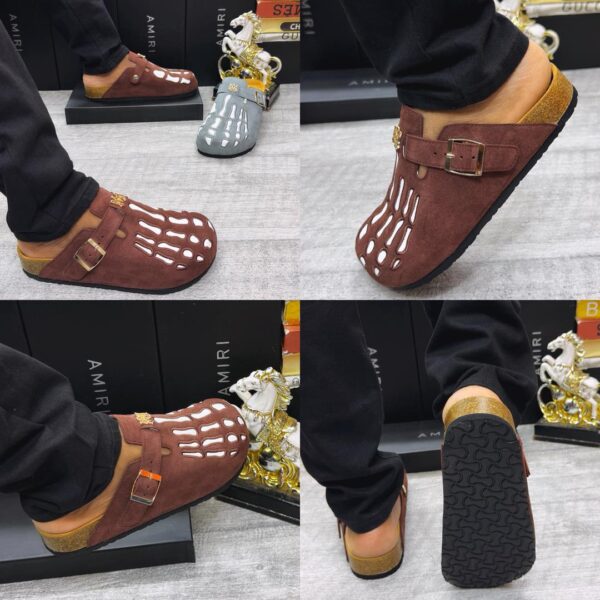 Men’s Luxury Suede Skeleton Mule Slides – Designer-Inspired Slip-On Casual Shoes