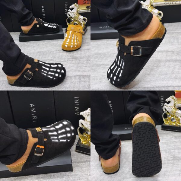 Men’s Luxury Suede Skeleton Mule Slides – Designer-Inspired Slip-On Casual Shoes