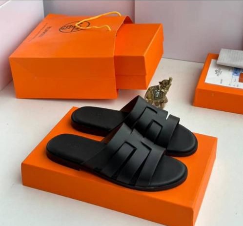 Men’s Black Premium Leather Slide Sandals – Designer Izmir Style