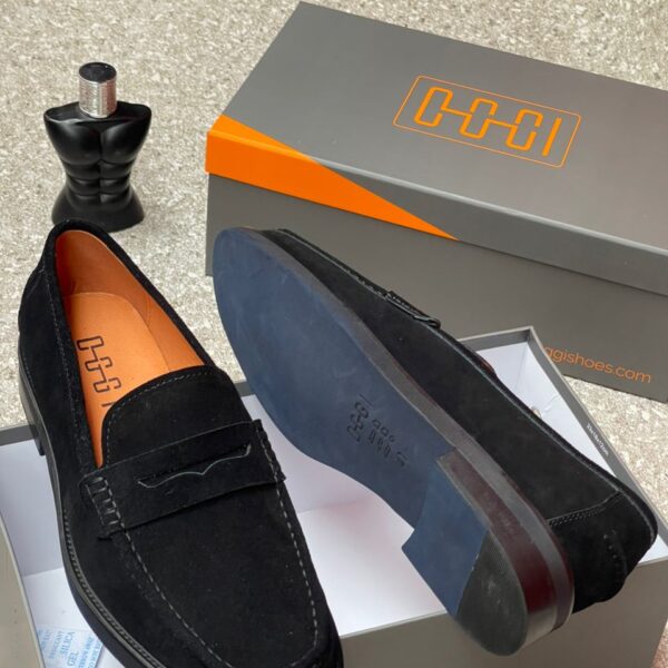 Oggi Men's Black Suede Penny Loafers