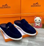 Hermès Men's Mules in Blue Suede