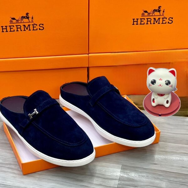 Hermès Men's Mules in Blue Suede