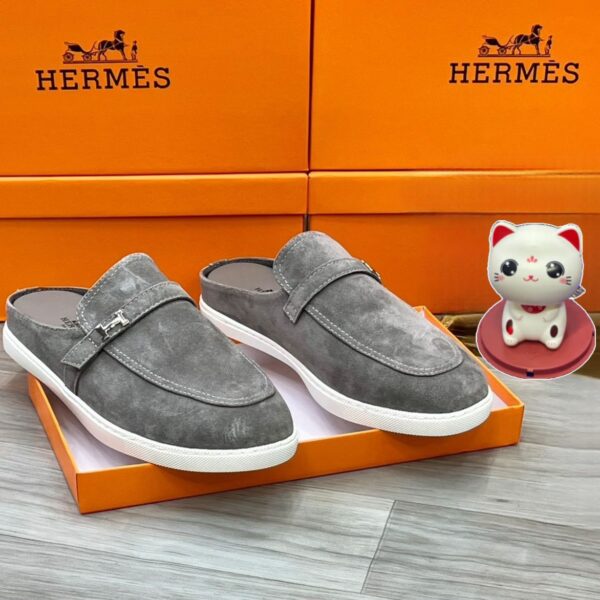 Hermès Men's Likely Mule in Grey Suede