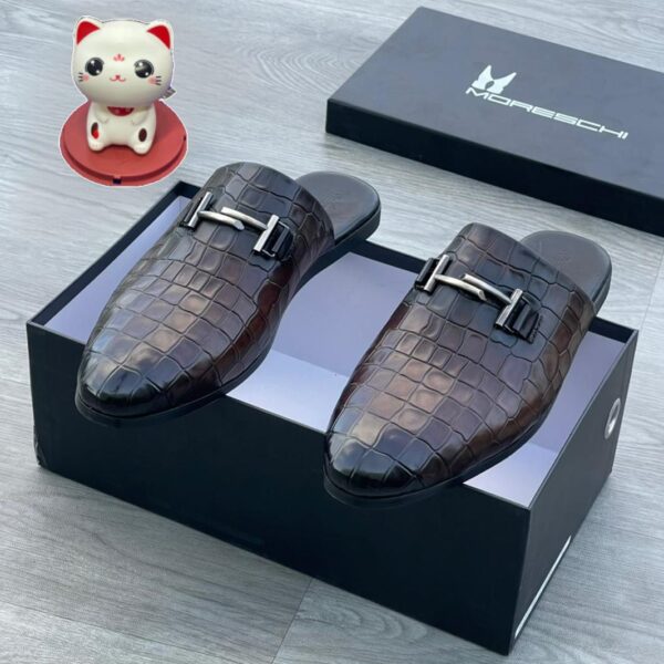 Moreschi Men's Brown Crocodile-Embossed Leather Mules - Italian Slip-On