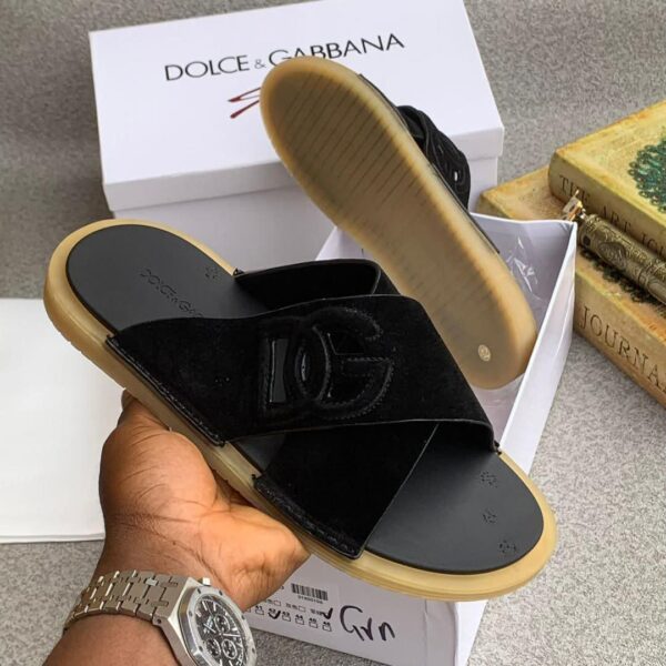 Dolce & Gabbana Men's Black Suede DG Logo Slippers