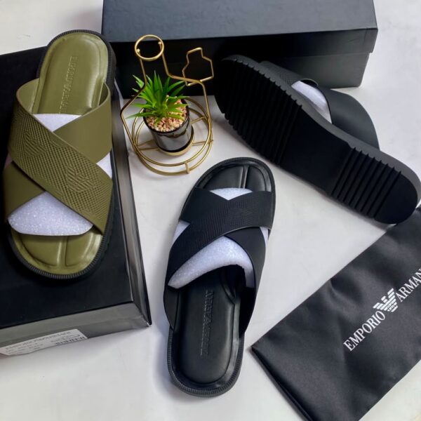 Emporio Armani Men's Cross-Strap Designer Slides