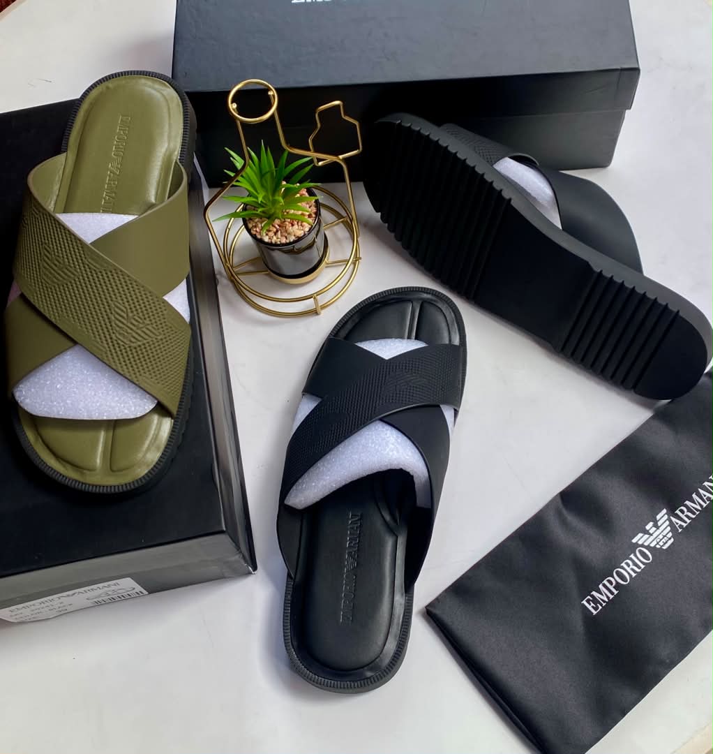 Emporio Armani Men's Cross-Strap Designer Slides Emporio Armani Men's Cross-Strap Designer Slides