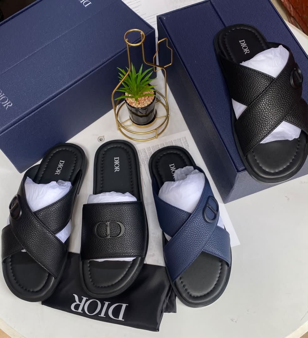 Dior Alias Men's Embossed Monogram Leather Cross-Strap Sandals Dior Alias Men's Embossed Monogram Leather Cross-Strap Sandals