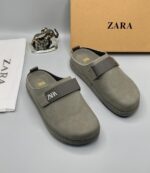 Zara Men's Khaki Green Suede Strap Mule Clogs