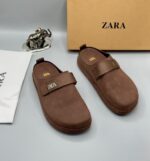 Zara Men's Brown Suede Strap Mule Clogs