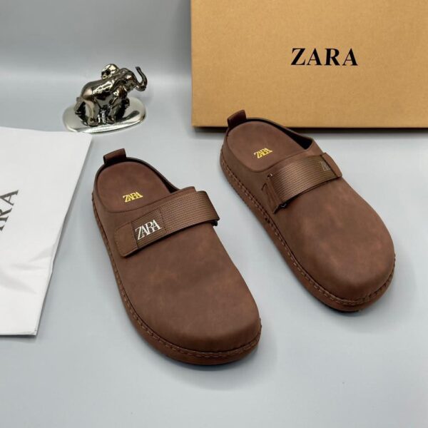 Zara Men's Brown Suede Strap Mule Clogs